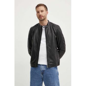 Pepe Jeans geaca de piele TRISTAN barbati, culoarea negru, de tranzitie, PM402991