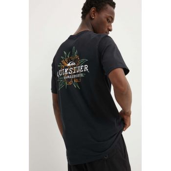 Quiksilver tricou din bumbac HIBISCUS barbati, culoarea negru, cu imprimeu, AQYZT09761