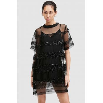 AllSaints rochie IZABELA EMB culoarea negru, mini, oversize, W006DA