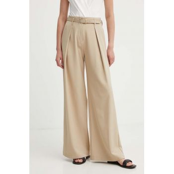 Answear Lab pantaloni din lână culoarea bej, drept, high waist