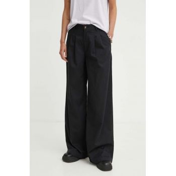 Levi's pantaloni PLEATED WIDELEG femei, culoarea negru, lat, high waist