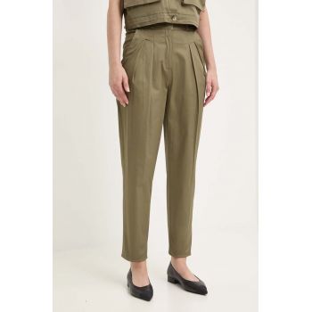 Answear Lab pantaloni de bumbac culoarea verde, drept, high waist