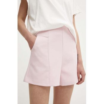 Answear Lab pantaloni scurti femei, culoarea roz, neted, high waist