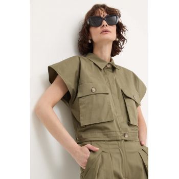 Answear Lab vesta culoarea verde, un singur rand de nasturi
