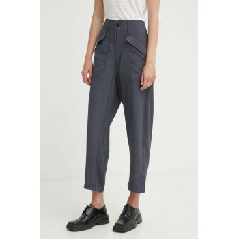 G-Star Raw pantaloni femei, culoarea gri, drept, high waist, D24607-D522