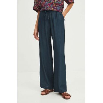 Medicine pantaloni femei, culoarea turcoaz, lat, high waist