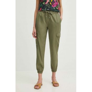 Medicine pantaloni femei, culoarea verde, medium waist