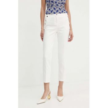 Morgan pantaloni PRATY femei, culoarea alb, mulata, high waist, PRATY