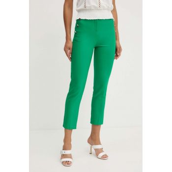 Morgan pantaloni PRATY femei, culoarea verde, fason tigareta, high waist, PRATY