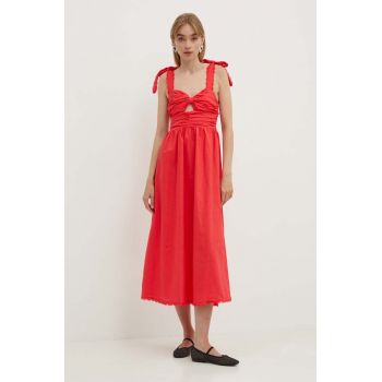 Never Fully Dressed rochie din amestec de in Elspeth culoarea rosu, maxi, evazati, NFDDR1526