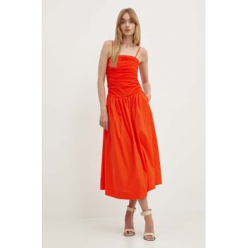 Never Fully Dressed rochie Lola culoarea portocaliu, midi, evazati, NFDDR1403