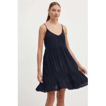 Superdry rochie din bumbac culoarea albastru marin, mini, evazati