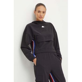 adidas bluza Express femei, culoarea negru, cu glugă, modelator, IX3742