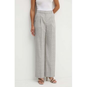 BOSS pantaloni de lana culoarea gri, drept, high waist, 50525277