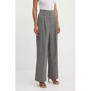 BOSS pantaloni de lana culoarea gri, lat, high waist, 50525850
