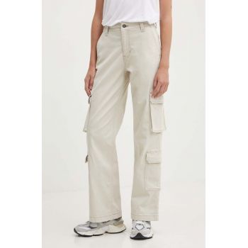 Hollister Co. pantaloni femei, culoarea bej, drept, high waist, KI356-4095-101