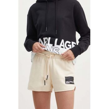 Karl Lagerfeld Jeans pantaloni scurti femei, culoarea bej, cu imprimeu, medium waist, 245J1003