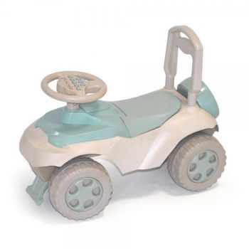 Masinuta copii Ride-On Music 014201eco Beige Turquoise, spatar cu posibilitatea de impingere, inaltimea scaunului 29 cm