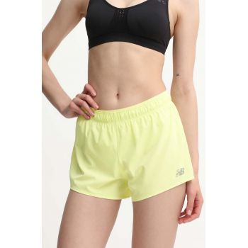 New Balance pantaloni scurți de alergare culoarea verde, neted, medium waist, WS41286LLT