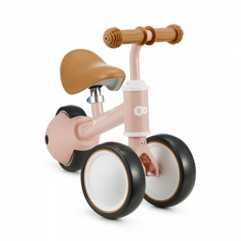 Tricicleta copii de echilibru Kinderkraft Cutie fuzzy peach, varsta 1-3 ani, roti din spuma EVA, posibilitatea de reglare a inaltimii scaunului (26-28 cm), sarcina maxima 15 kg