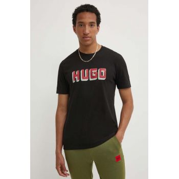 HUGO tricou din bumbac barbati, culoarea negru, cu imprimeu, 50516624