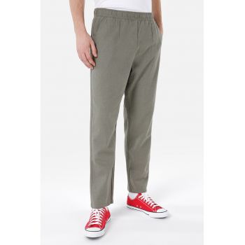 Pantaloni din amestec de in cu talie elastica