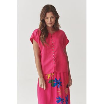 Bluza din amestec de in cu maneci scurte