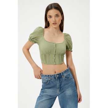 Bluza crop cu detalii cu fronseu