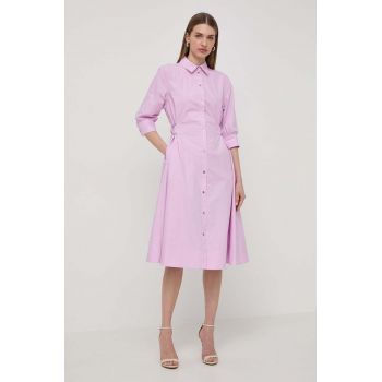 Karl Lagerfeld rochie din bumbac culoarea roz, mini, evazati