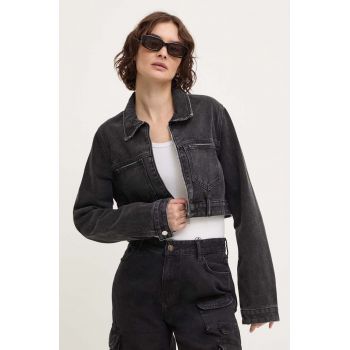Answear Lab geacă din denim femei, culoarea negru, de tranziție