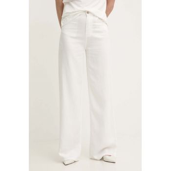 Answear Lab pantaloni femei, culoarea alb, lat, high waist