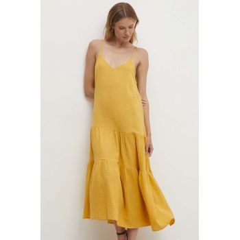 Answear Lab rochie din bumbac culoarea galben, midi, evazati