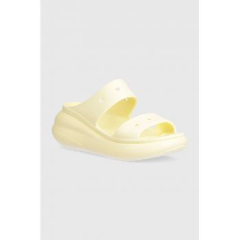 Crocs papuci Crush Sandal femei, culoarea galben, cu platforma, 207670