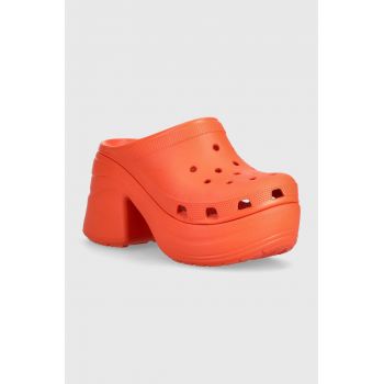 Crocs papuci Siren Clog femei, culoarea portocaliu, cu toc drept, 208547