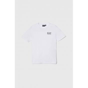 EA7 Emporio Armani tricou de bumbac pentru copii culoarea alb, cu imprimeu, 8NBT51 BJ02Z