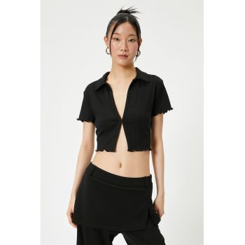 Tricou crop slim fit cu aspect striat