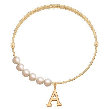 Brățară Astrid ajustabilă cu litera A de 1 cm placată cu aur și perle, Lilou