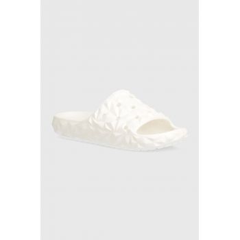 Crocs papuci Classic Geometric Slide v2 femei, culoarea alb, 209608 de firma originali