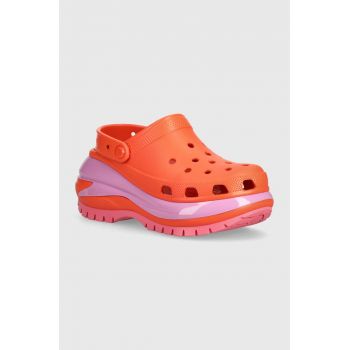 Crocs papuci Mega Crush Clog femei, culoarea portocaliu, cu platforma, 207988