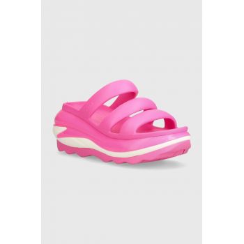 Crocs papuci Mega Crush Triple Strap femei, culoarea roz, cu platforma, 209842