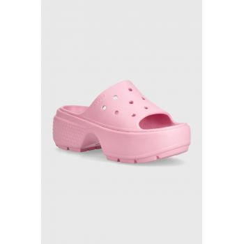 Crocs papuci Stomp Slide femei, culoarea roz, cu platforma, 209346