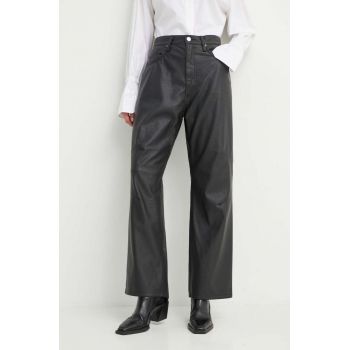 Won Hundred pantaloni femei, culoarea negru, lat, high waist, 3043-16010