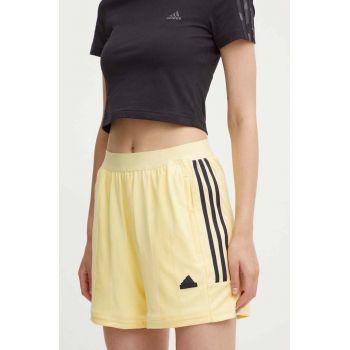 adidas pantaloni scurti Tiro femei, culoarea galben, cu imprimeu, high waist, IX3729