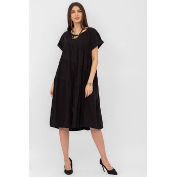 Rochie din poplin satinat cu volane oblice, neagra