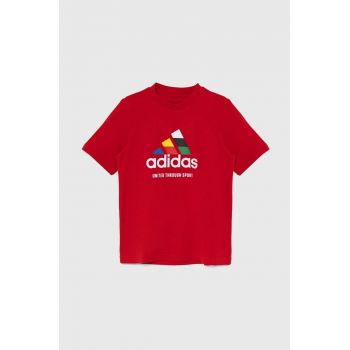 adidas tricou de bumbac pentru copii TIRO NATIONS T culoarea rosu, cu imprimeu, IY8127