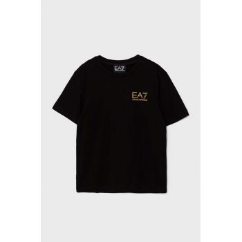 EA7 Emporio Armani tricou de bumbac pentru copii culoarea negru, cu imprimeu, 8NBT51 BJ02Z