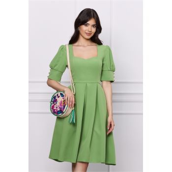 Rochie MBG verde clos cu pliuri si buzunare