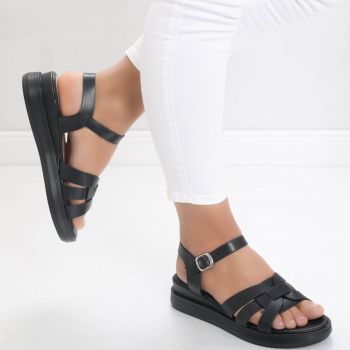 Sandale dama fara toc Negre din Piele Ecologica Tovea