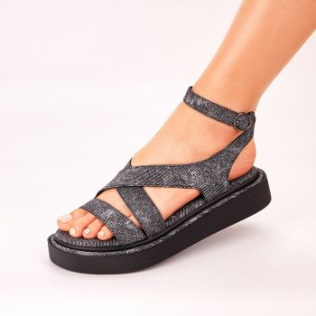 Sandale Dama Negru/Gri Cu Bareta Zete