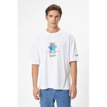 Tricou cu decolteu la baza gatului si imprimeu cu Tom&Jerry